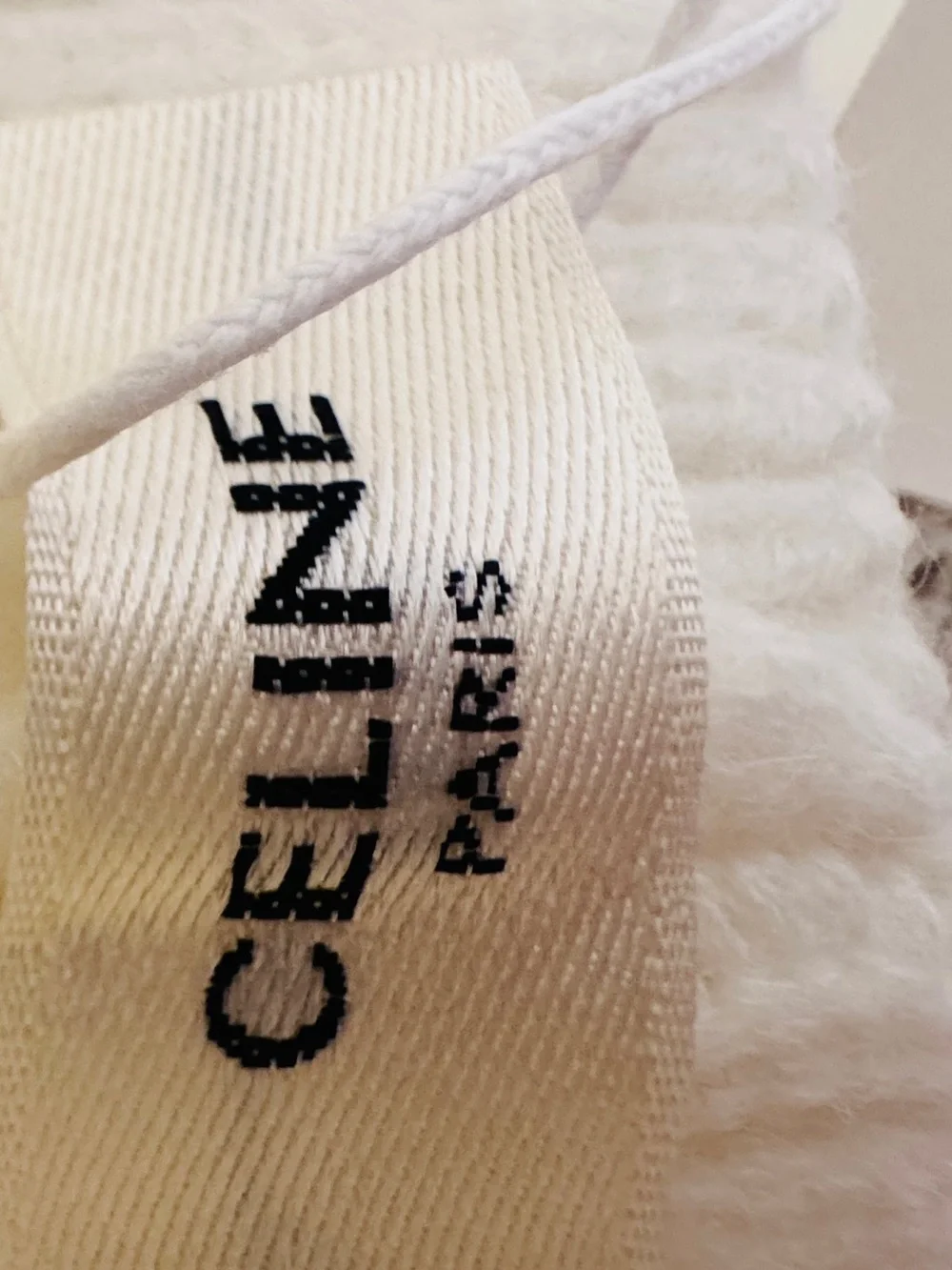 Celine Cream Ribbed Knit Beanie with Embroidered Logo